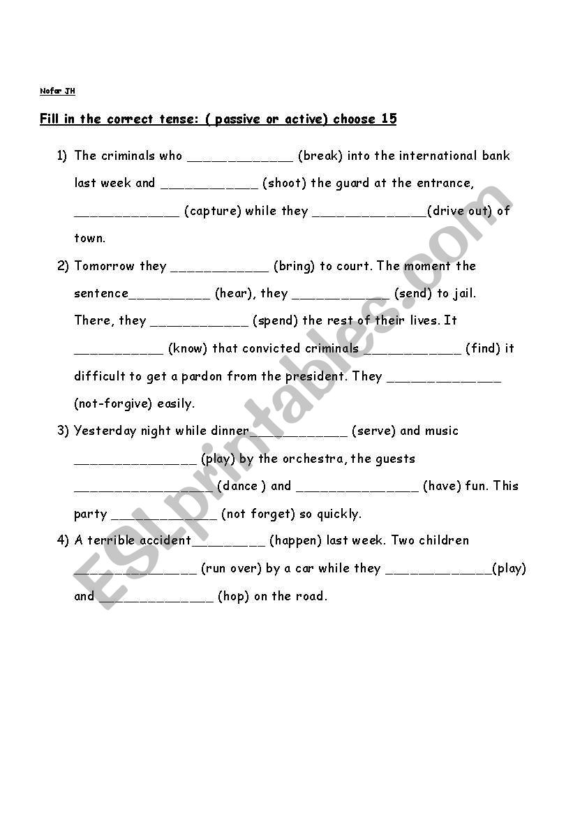 passive worksheet