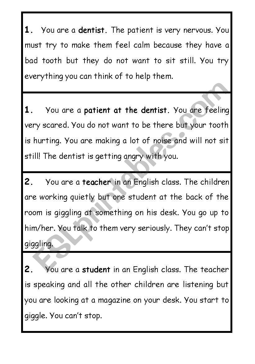 Role Play Scenarios Part 1 ESL Worksheet By Edgegirl