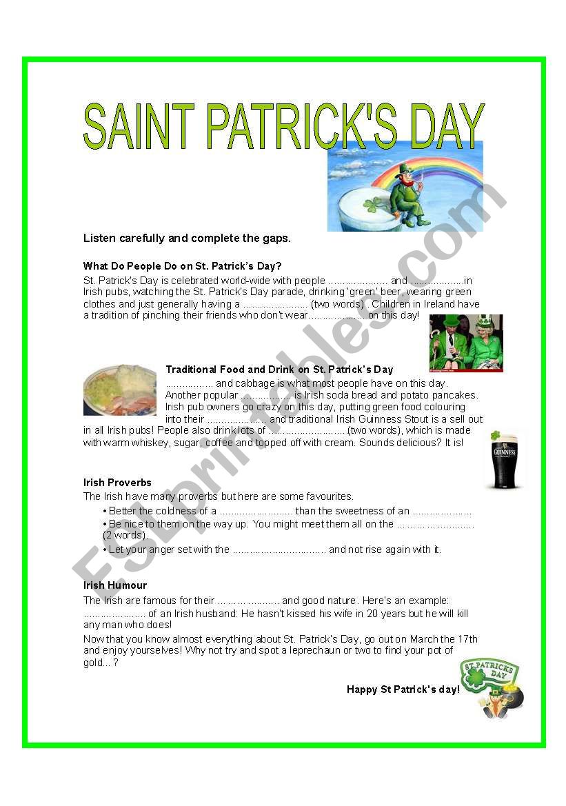 LISTENING ON ST PATRICK´S DAY - ESL worksheet by Lauraip