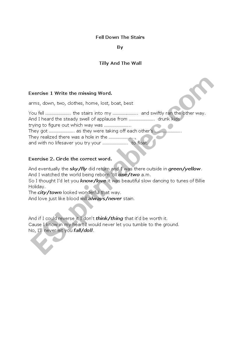 Fell Down The Stairs music worksheet