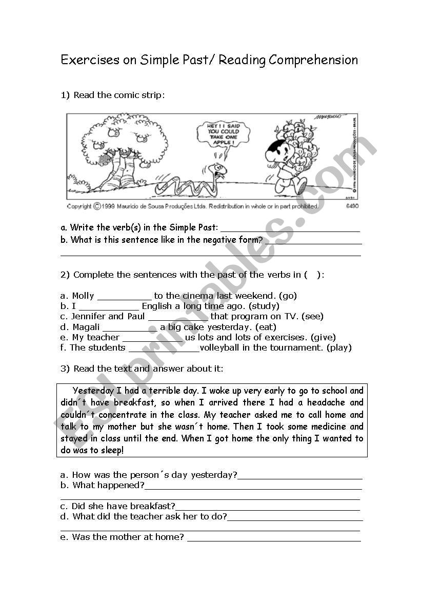 Exercises On Simple Past With Text Comprehension ESL Worksheet By Kinho