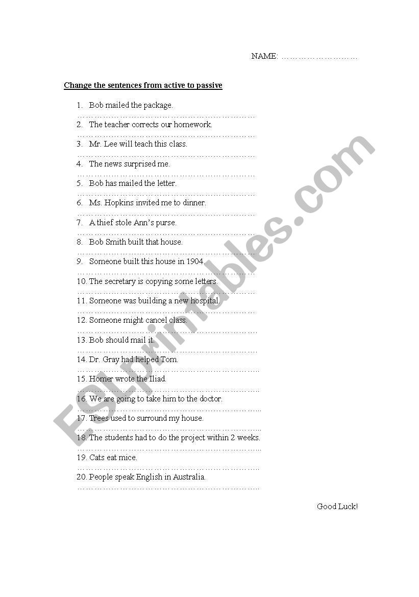 Passive Voice worksheet