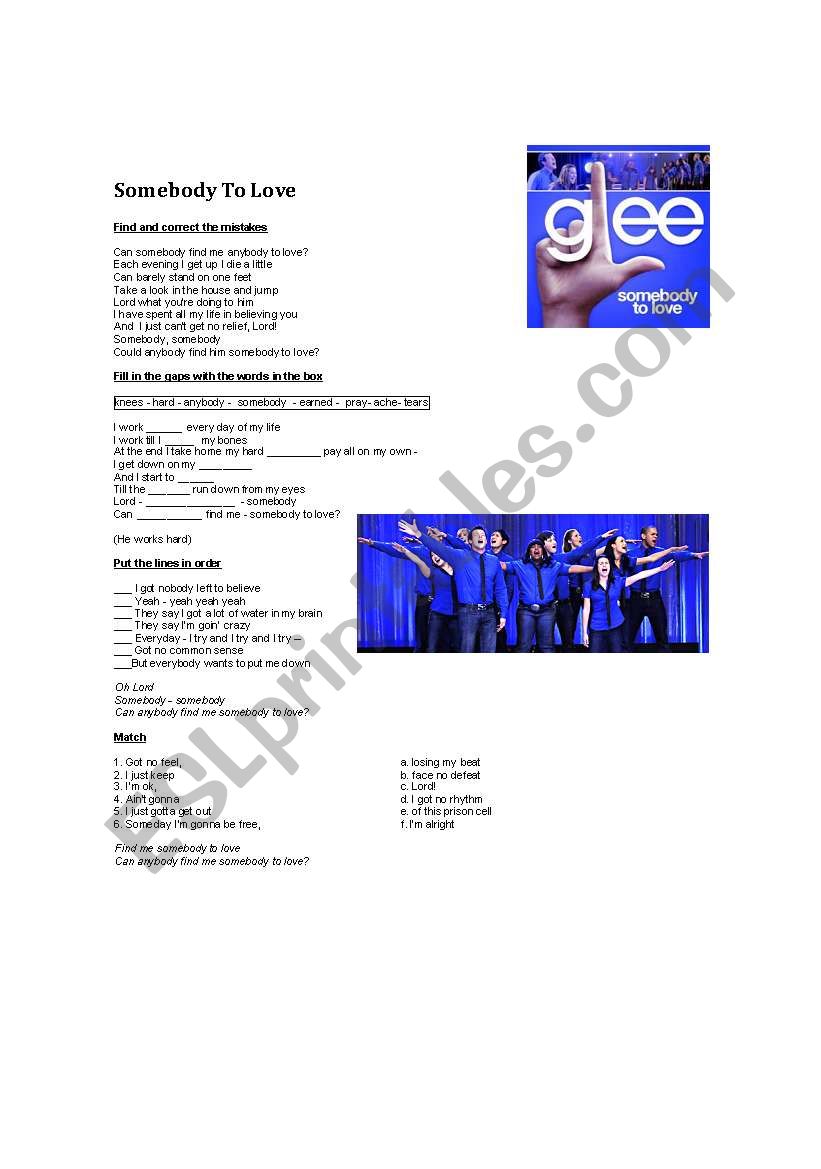  Somebody to love by Glee worksheet