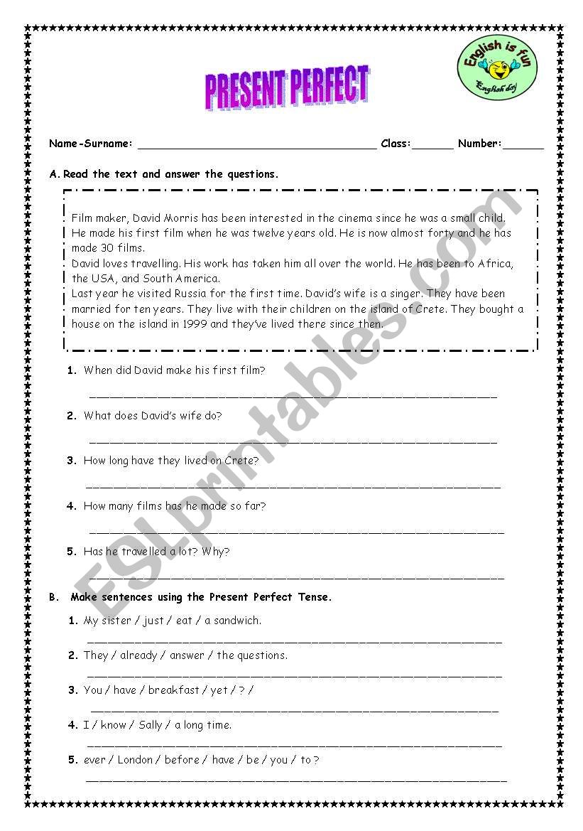Present Perfect - ESL worksheet by Miss Kaia