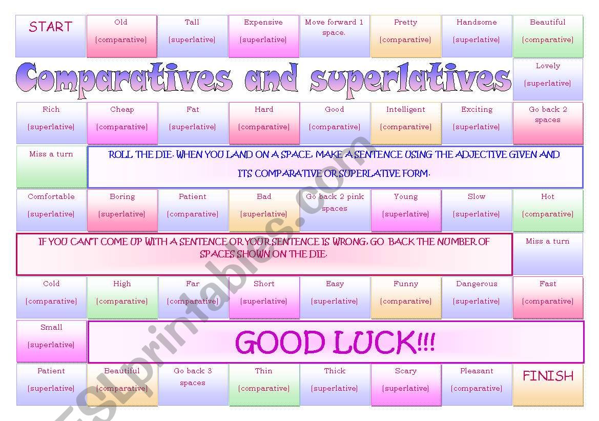 Board game: comparative and superlative adjectives
