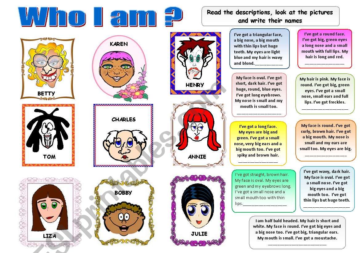 WHO I AM PHYSICAL DESCRIPTION ESL Worksheet By Lamejor