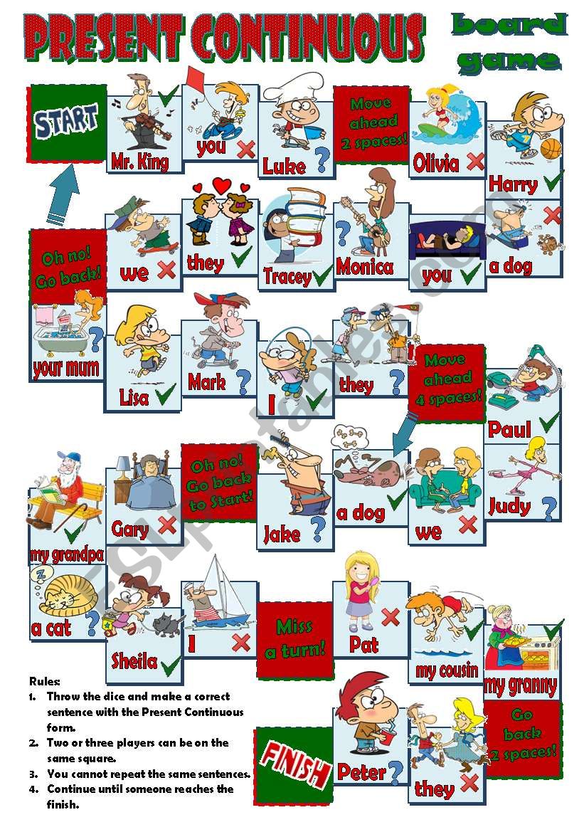 PRESENT CONTINUOUS BOARD GAME B W Included ESL Worksheet By Mada 1