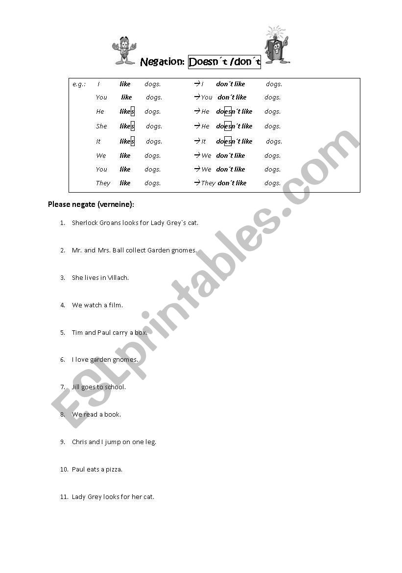 Negation of verbs worksheet