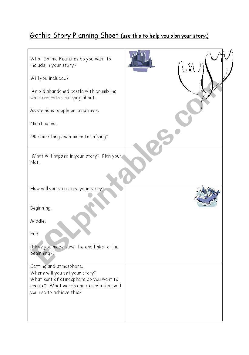 Gothic Story Pupil Planning Sheet