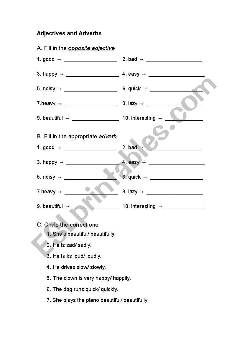 Adjectives and Adverbs worksheet