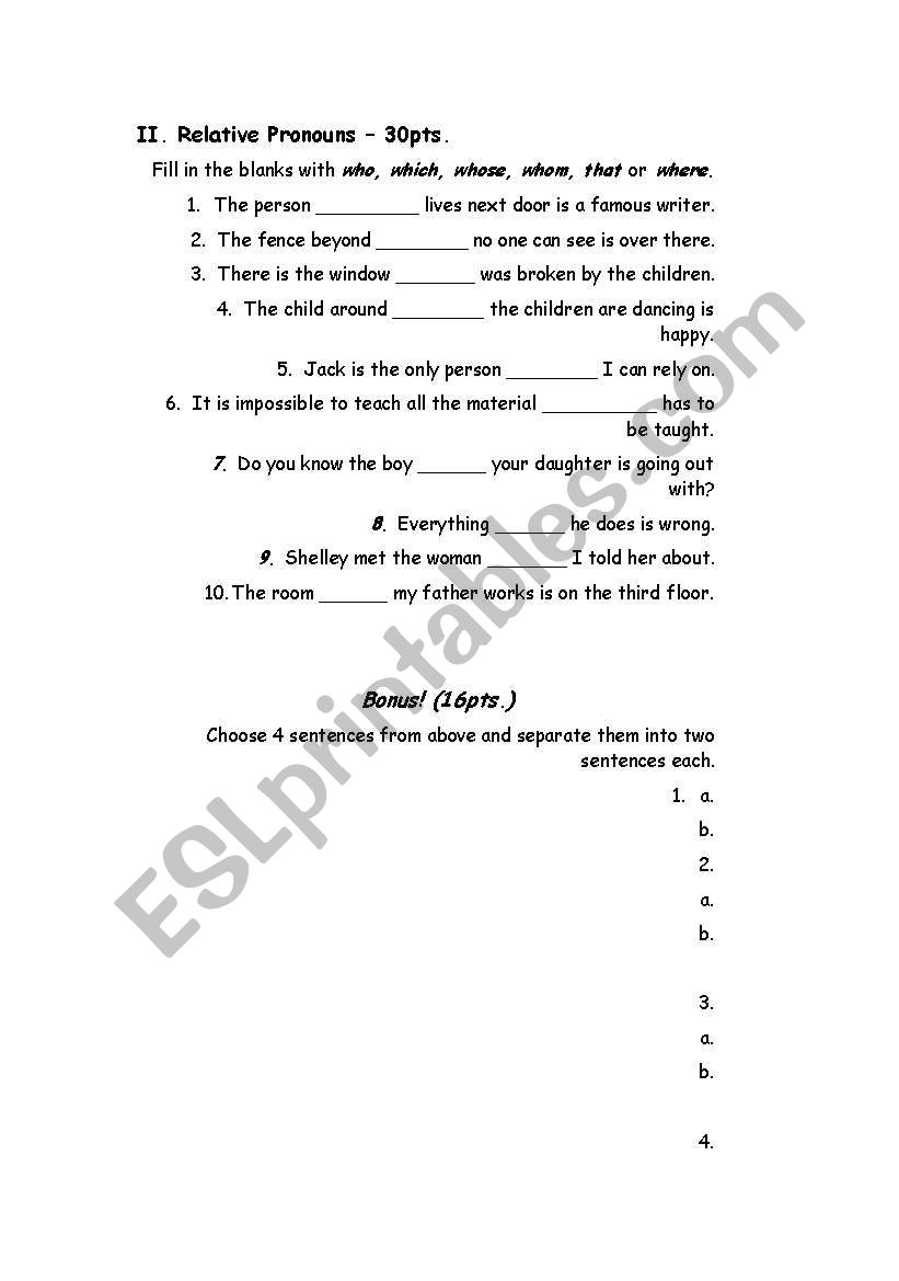 relative clauses worksheet