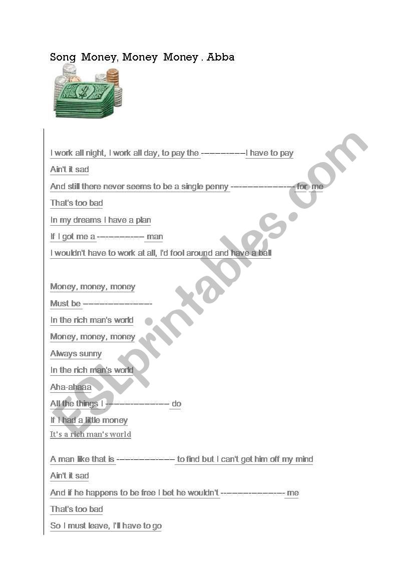 song Money. Abba worksheet