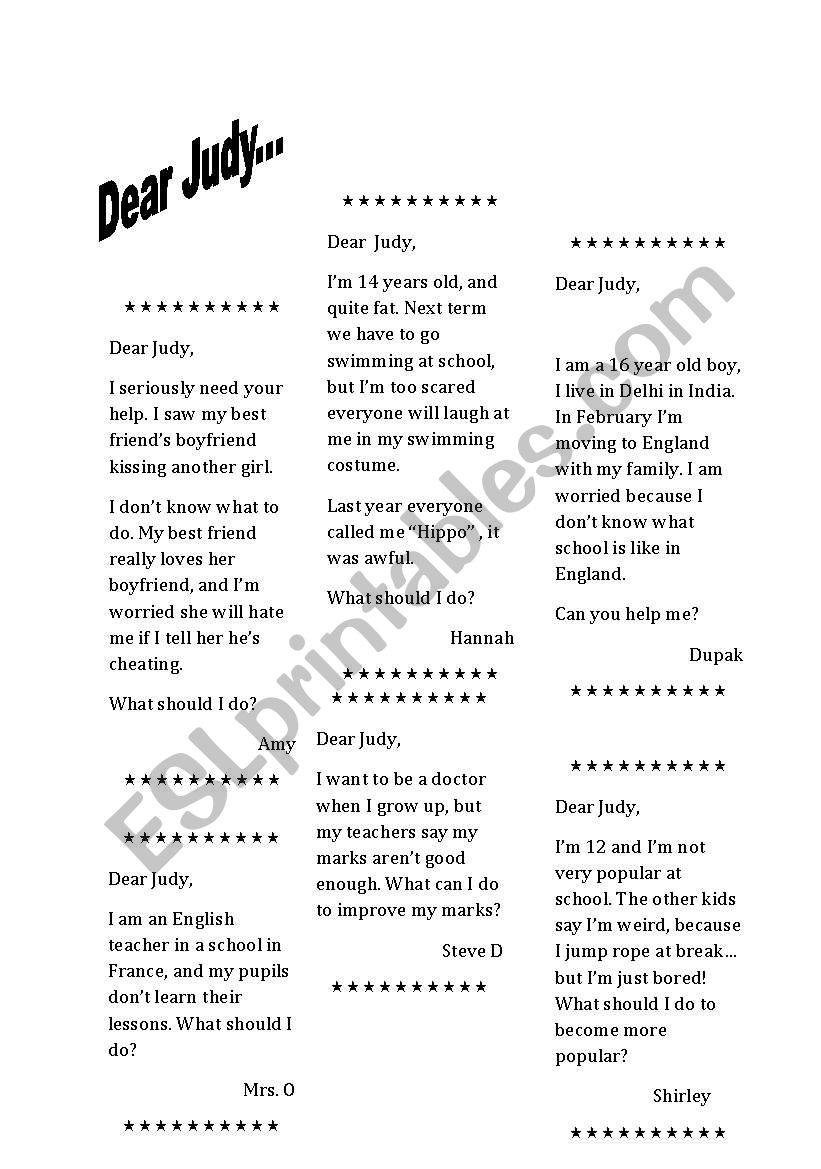 Dear Judy worksheet