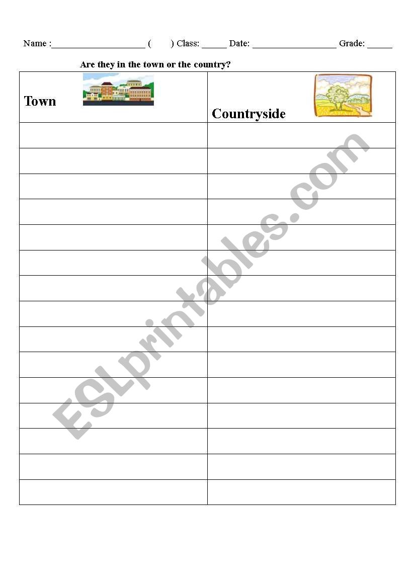 Town or Countryside? worksheet