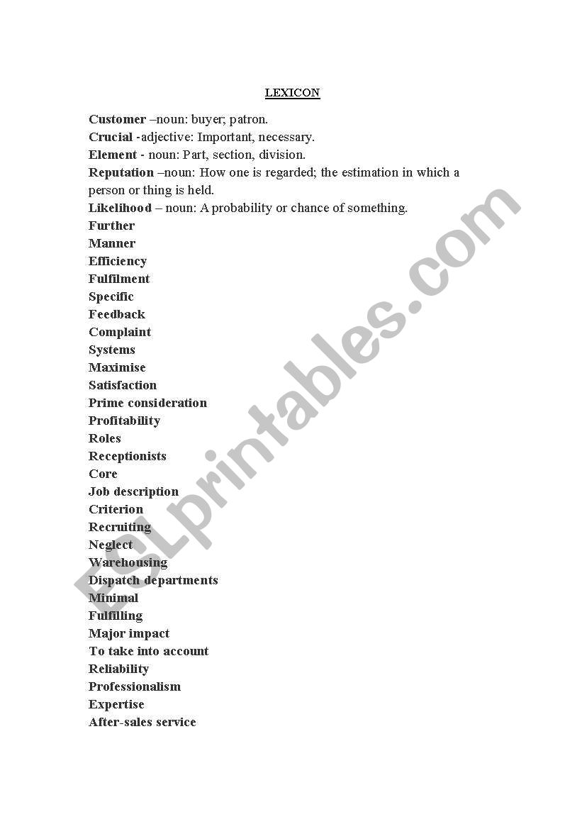 English Worksheets BUSINESS ENGLISH VOCABULARY