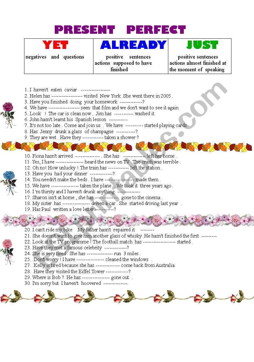 perfect tense worksheet