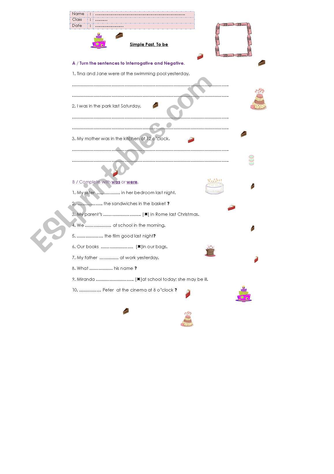 To Be Simple Past worksheet