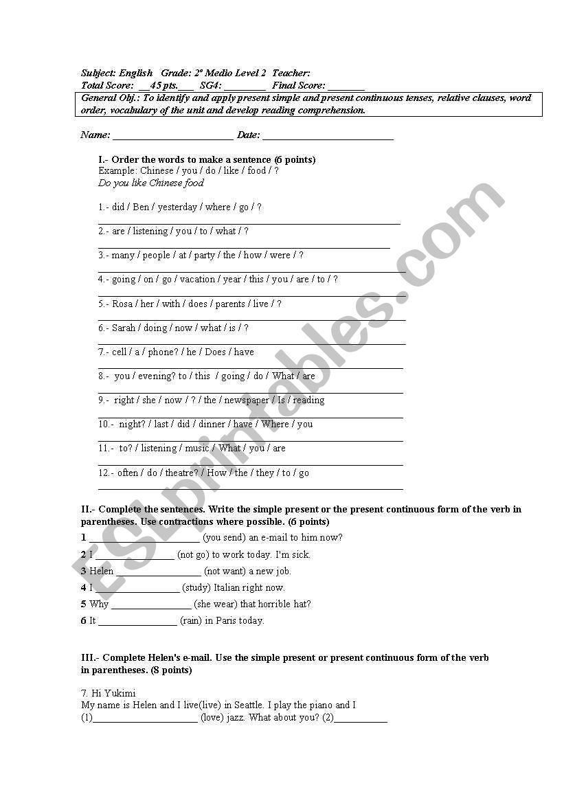 test worksheet