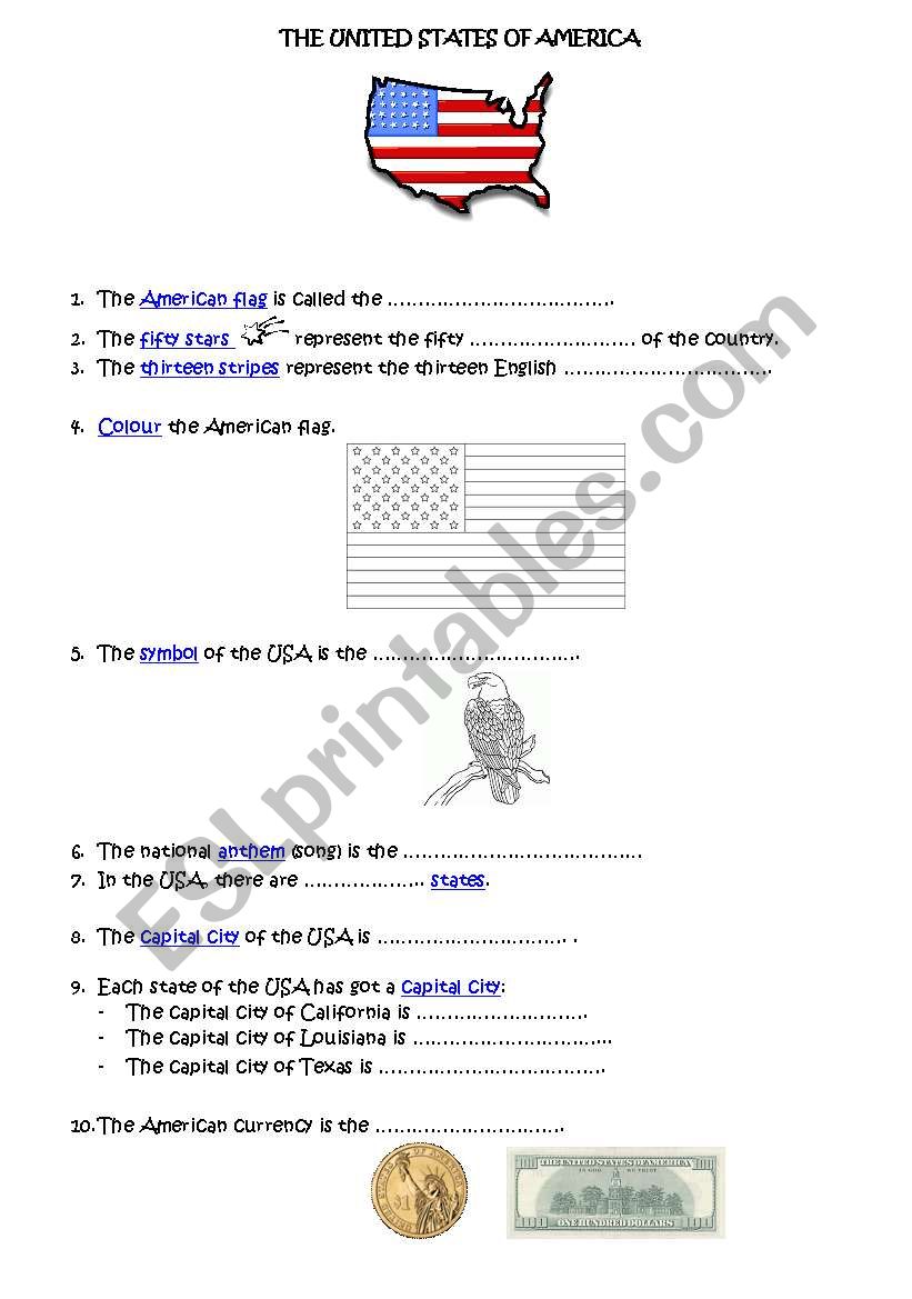 THE UNITED STATES OF AMERICA worksheet