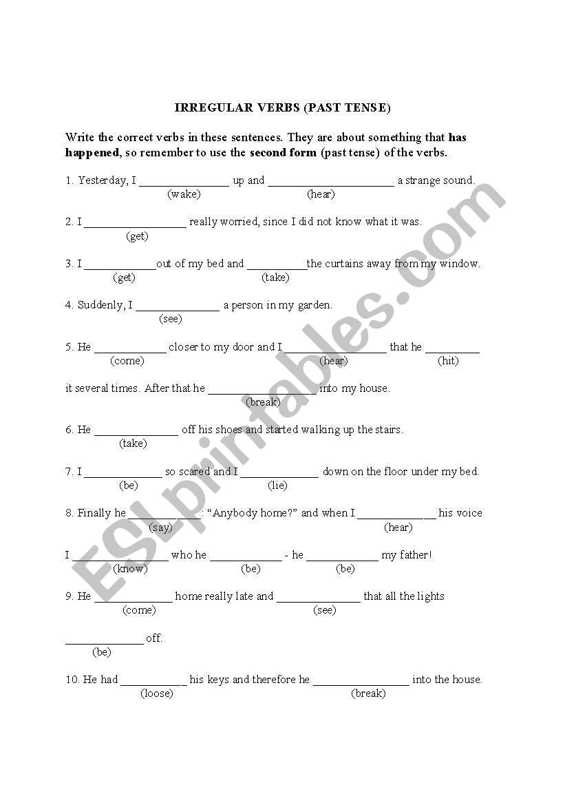 Irregular verbs worksheet