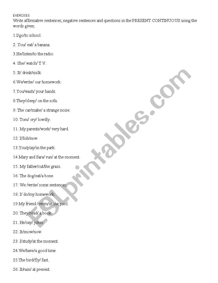 Present Continuous practice worksheet