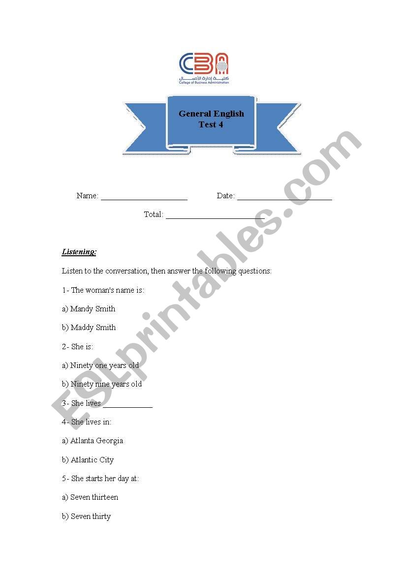 general english quiz worksheet