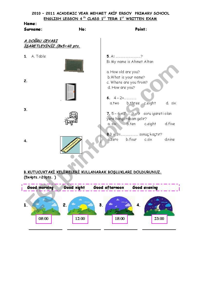 grade for 4 worksheet