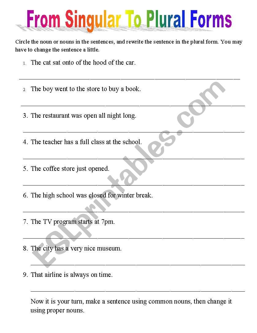 English Worksheets From Singular To Plural Forms