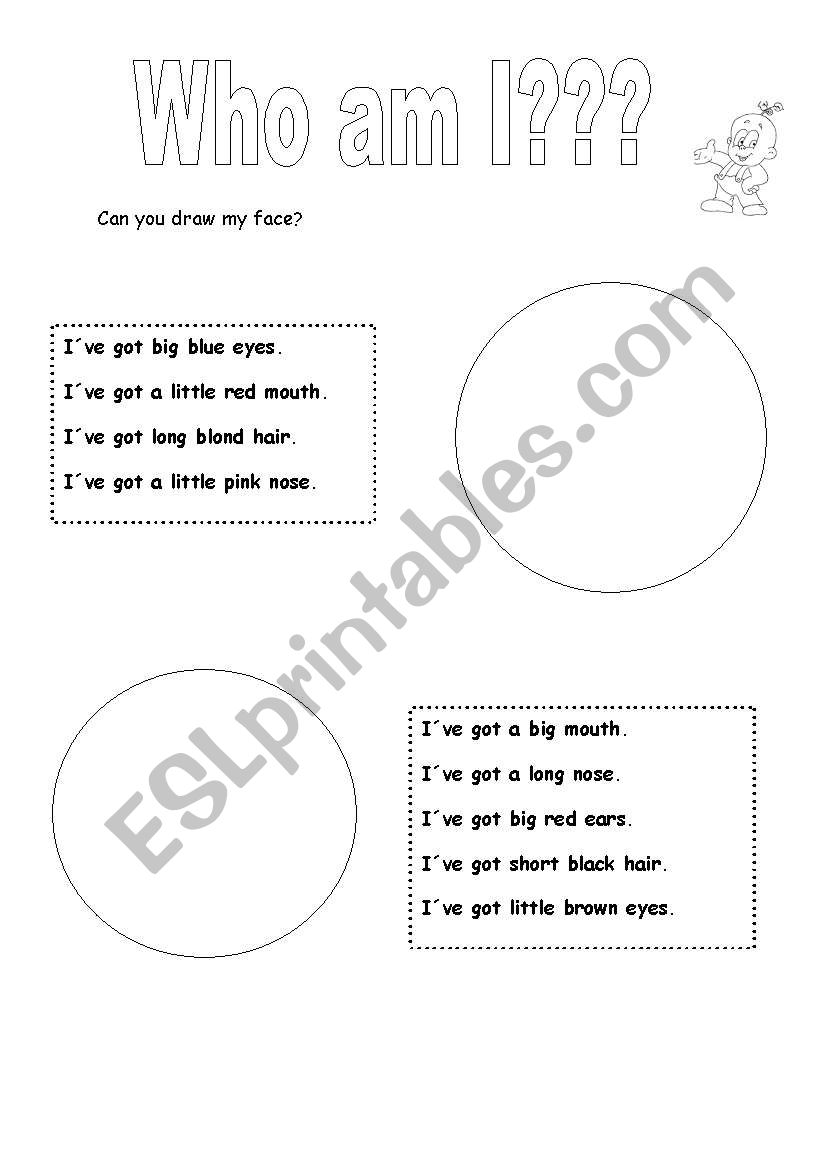 English Worksheets Face Description