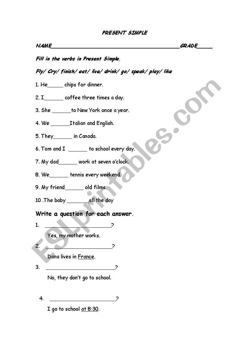 PRESENT SIMPLE worksheet