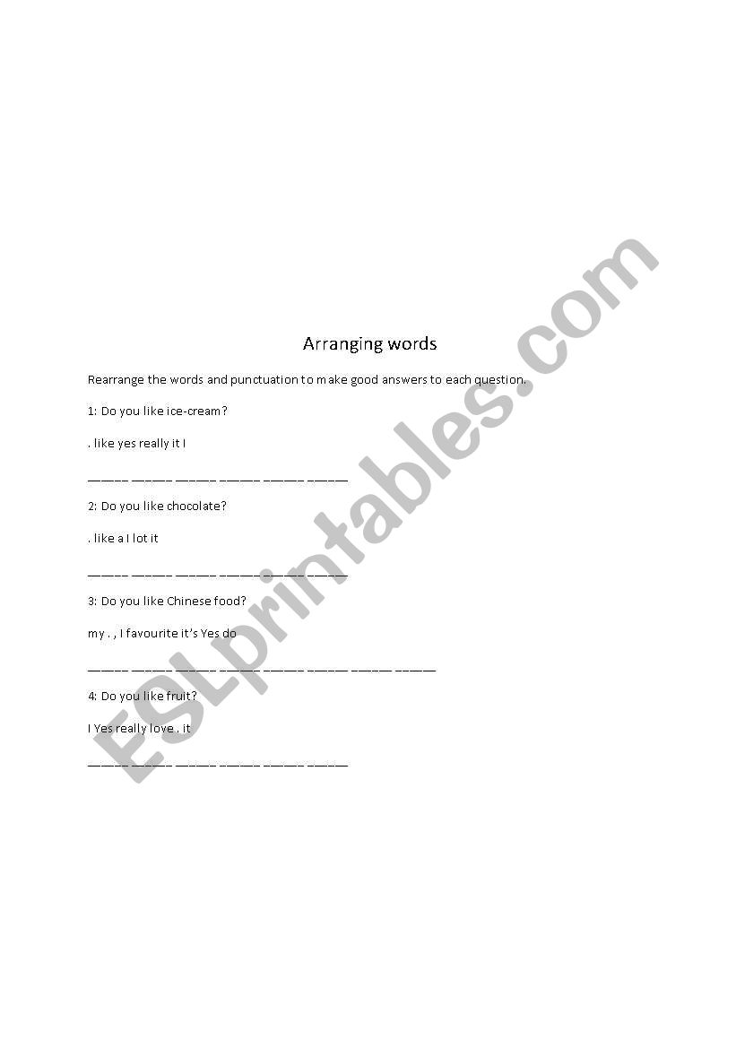 likes and dislikes worksheet