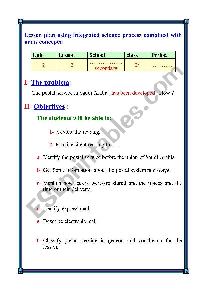 postal services worksheet