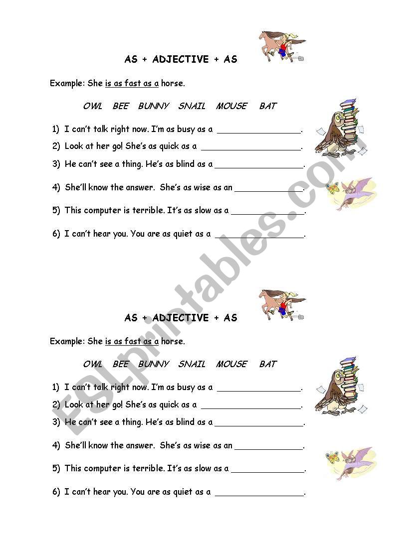 AS + ADJECTIVE + AS worksheet