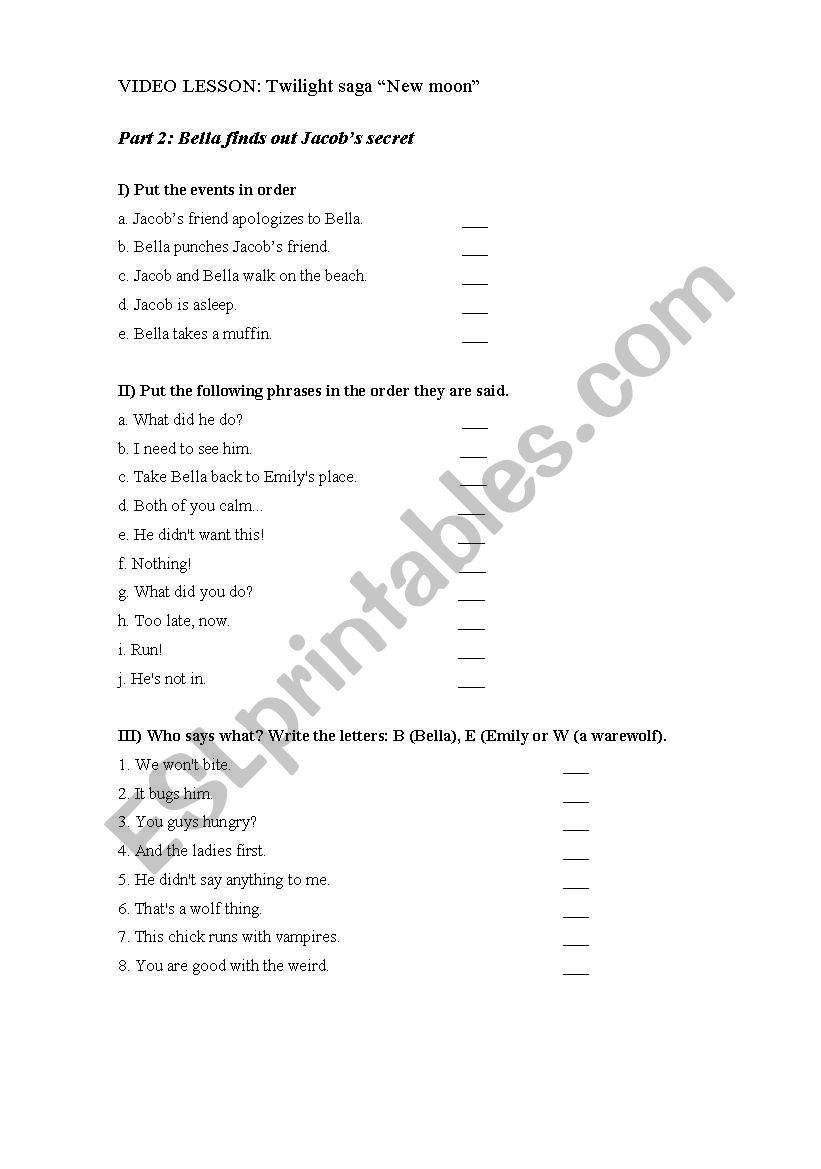 New Moon 2nd part worksheet