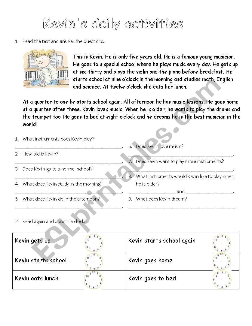 Reading test Kevin s daily activities and the Chinese horoscope