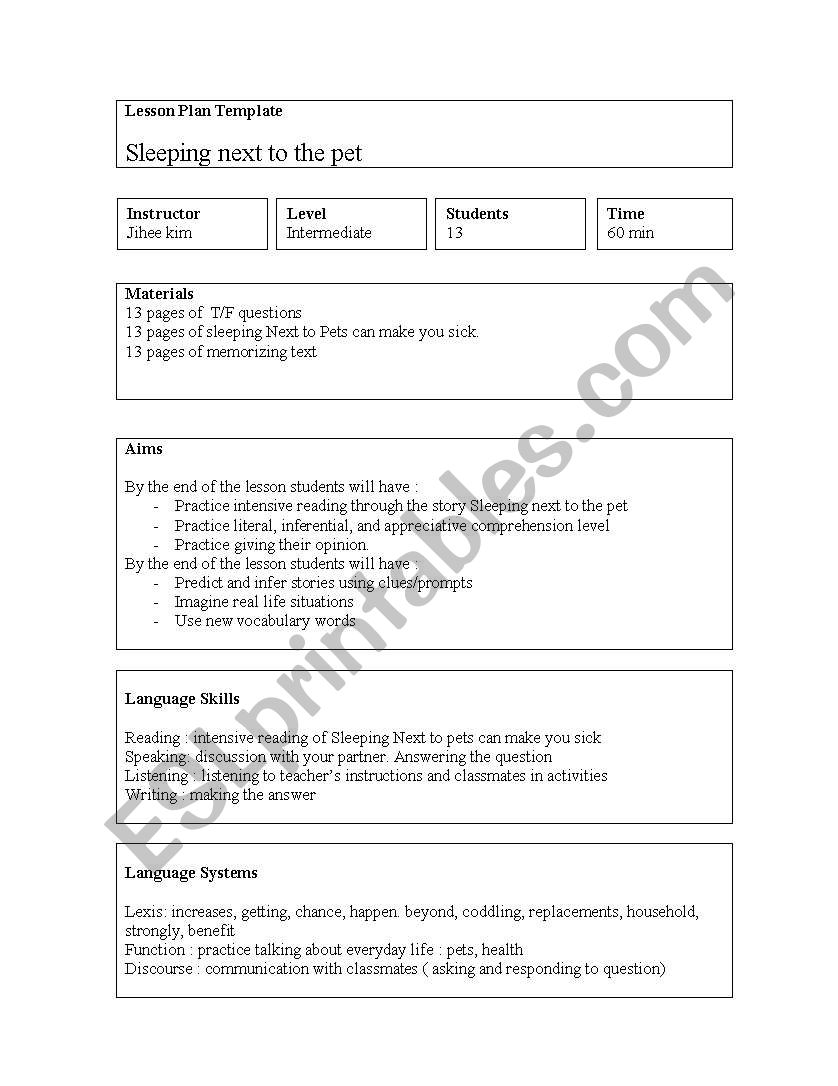 sleeping dog worksheet