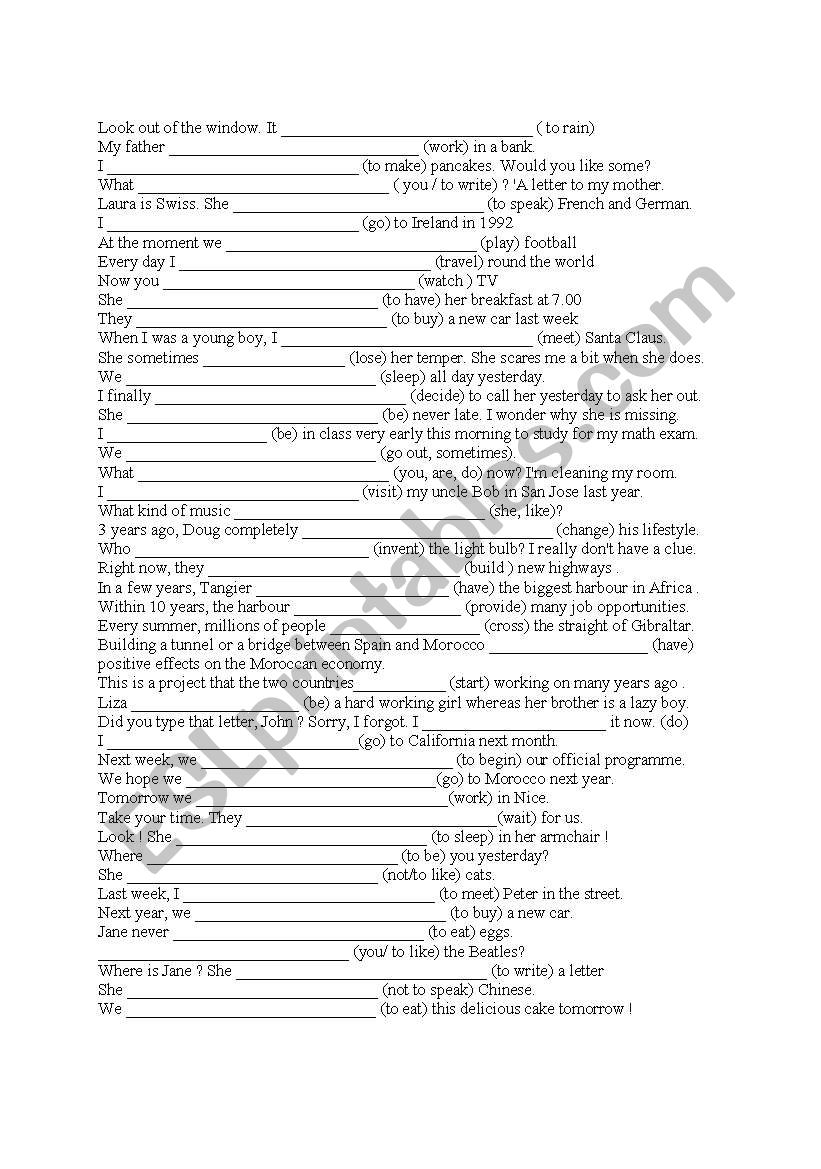 The Tenses ESL Worksheet By Bonnyscotland