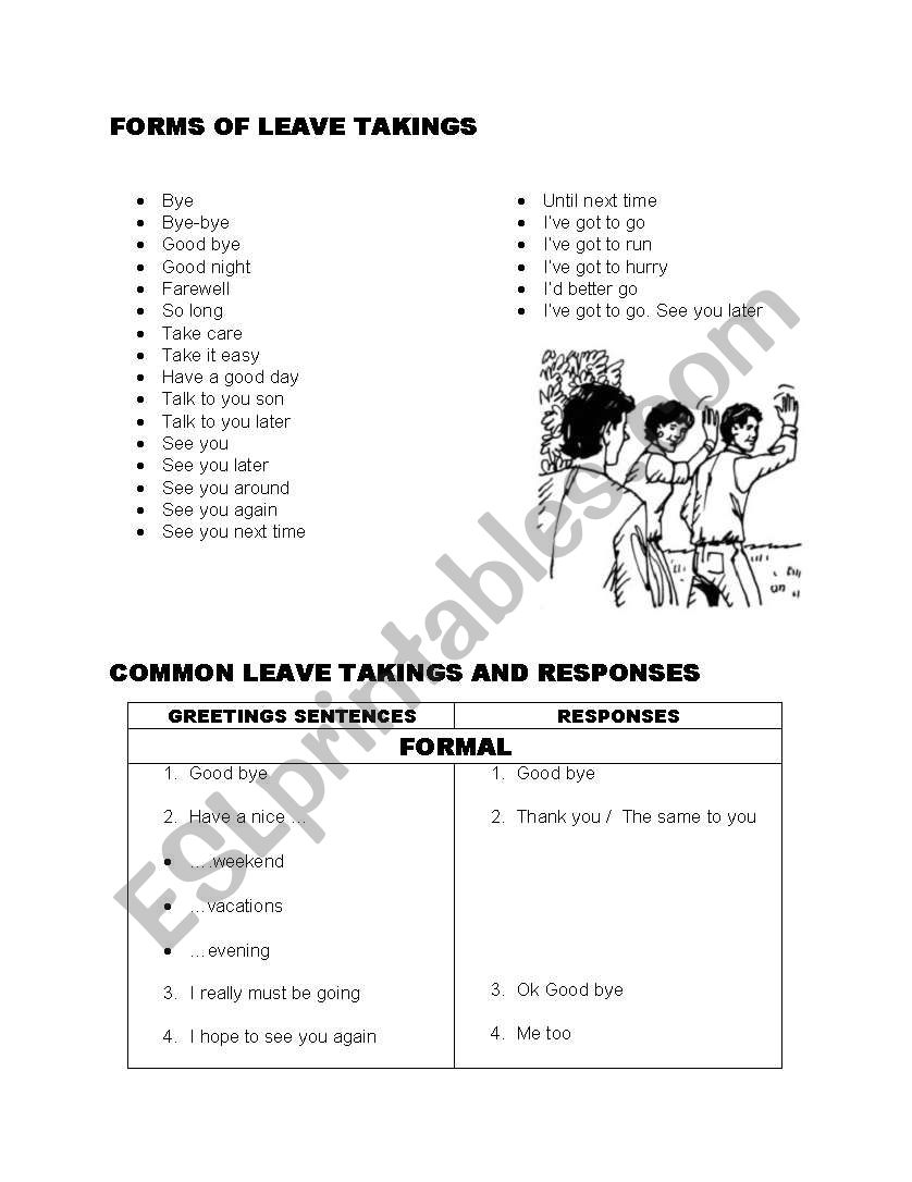 Forms of leave takings worksheet