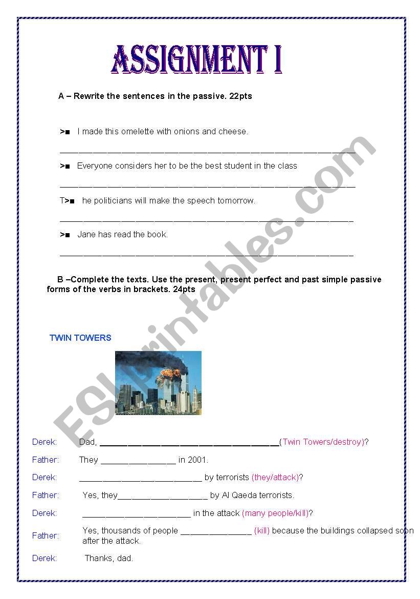 Passive voice assignment worksheet