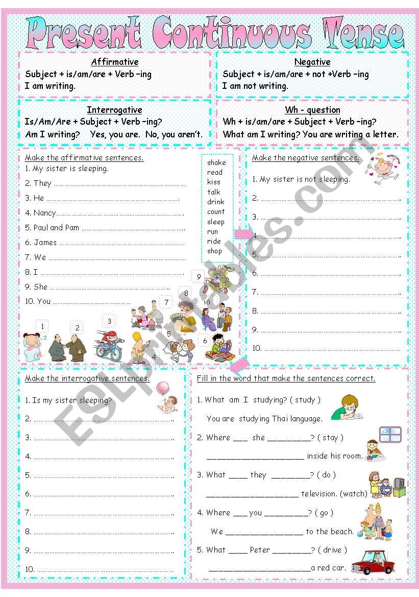 Present Continuous Tense ESL Worksheet By Sweetdreamja