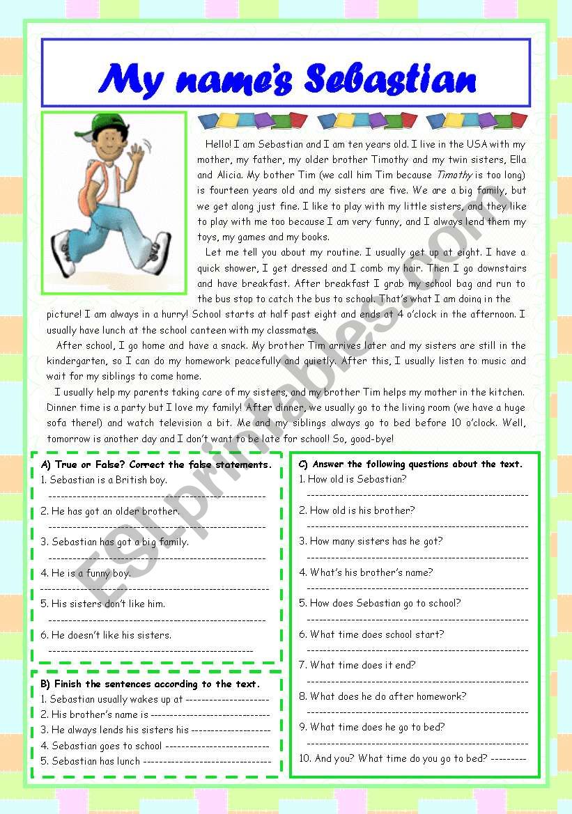 My name´s Sebastian - ESL worksheet by Zmarques