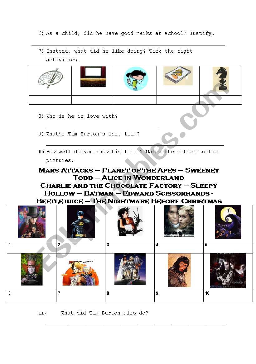 Tim Burton s biography 2 ESL worksheet by jellybiiiz