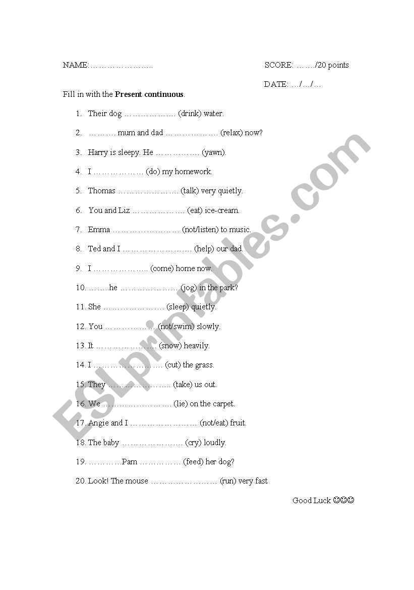 Present Continuous worksheet