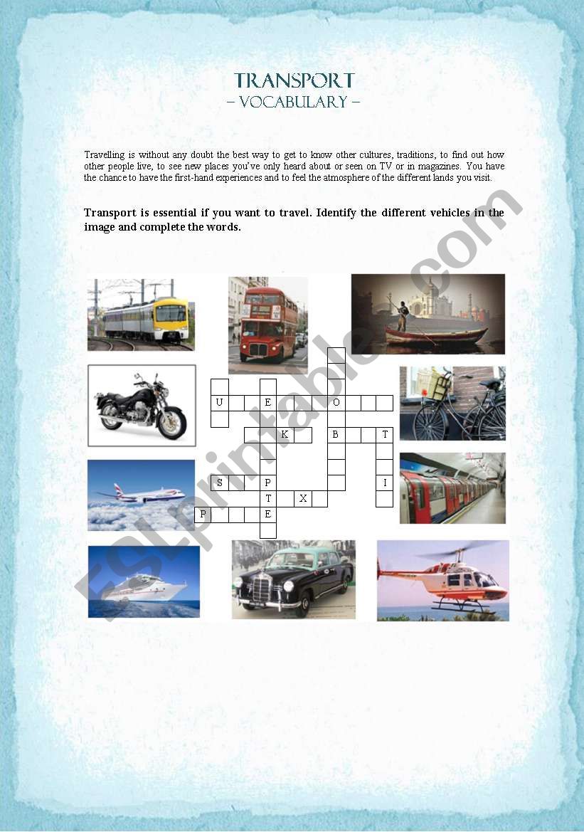 Means of transport worksheet