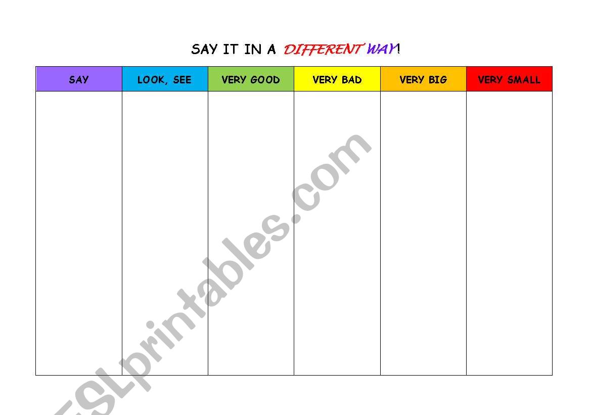 Say in a different way! worksheet