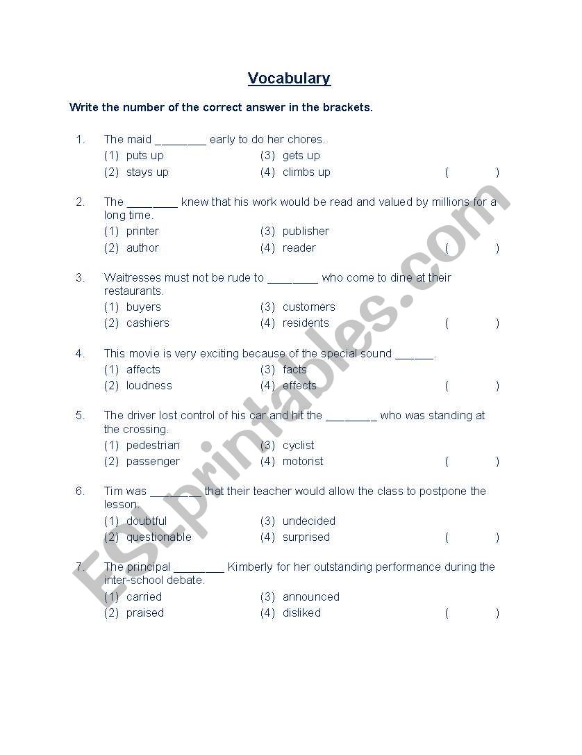 Vocabulary worksheet