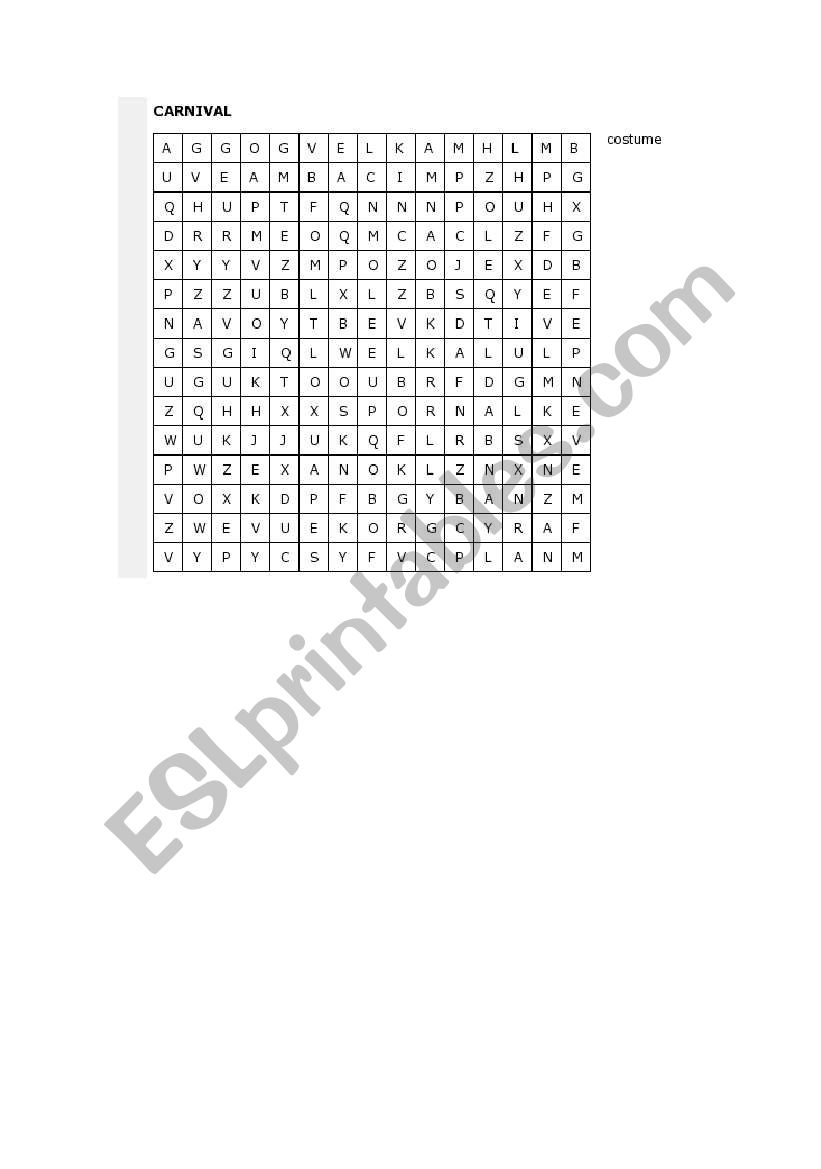 wordsearch puzzle (Carnival) worksheet
