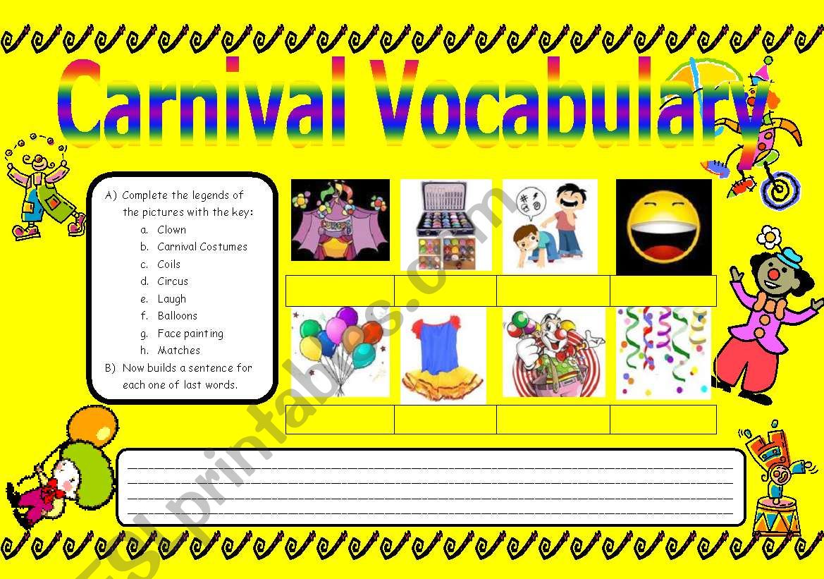 Carnival vocabulary - ESL worksheet by wpman