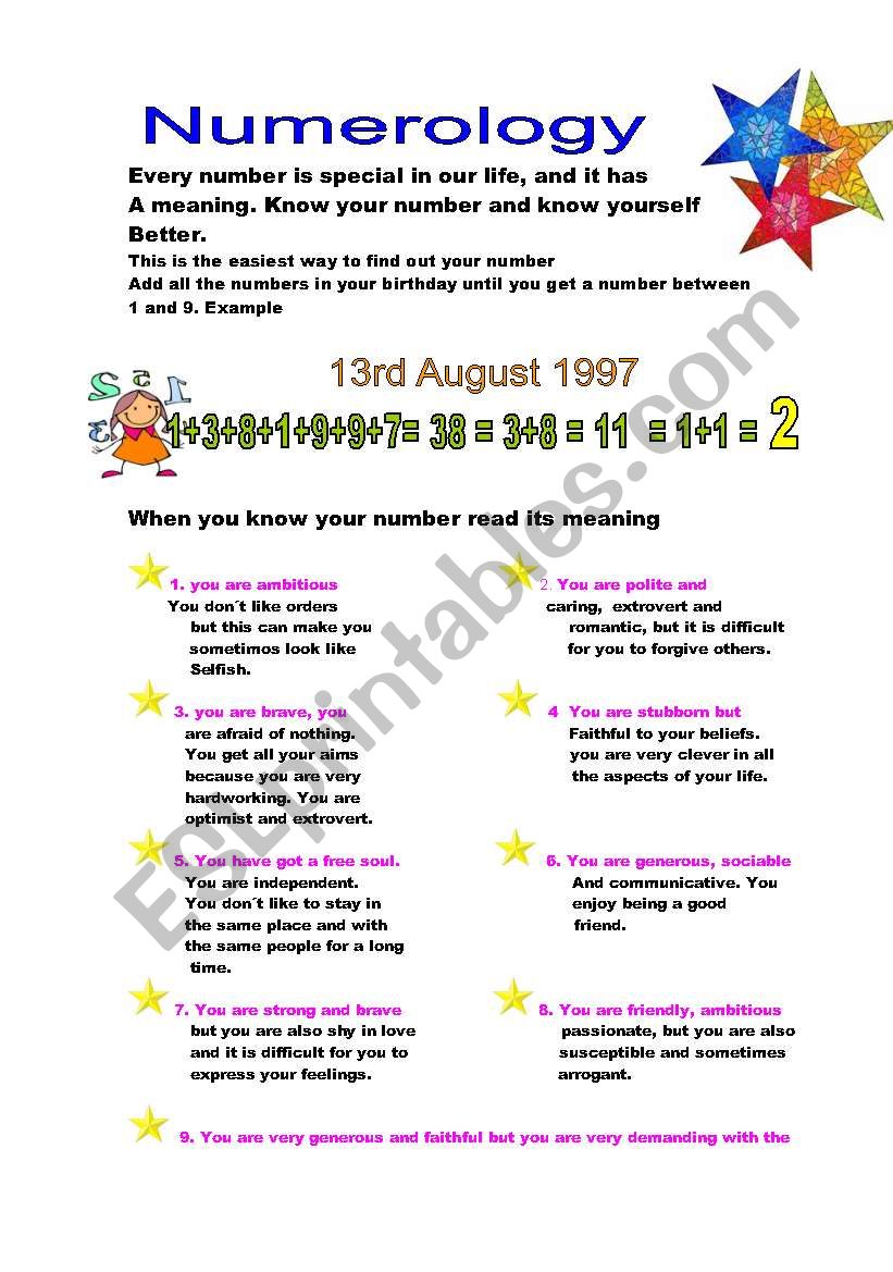 NUMEROLOGY worksheet