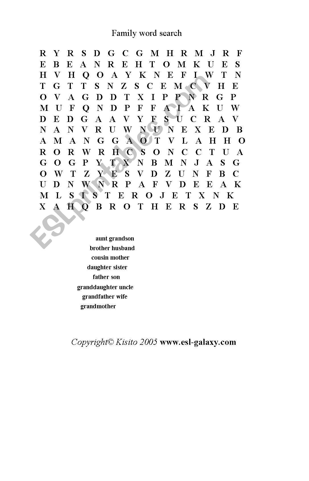 family word search worksheet